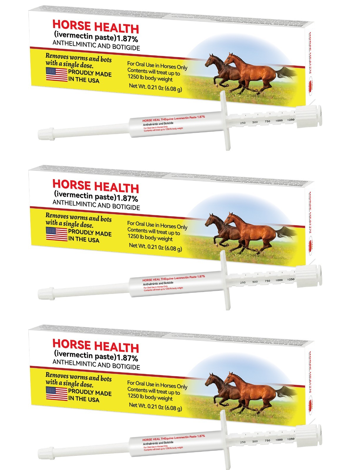3 Pack New Paste Wormer Horse Dewormer Apple Flavor Free Shipping EXP 1/2028