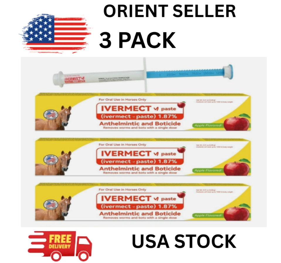 3 Pack New Paste Wormer Horse Dewormer Apple Flavor US Free Shipping EXP 1/2028