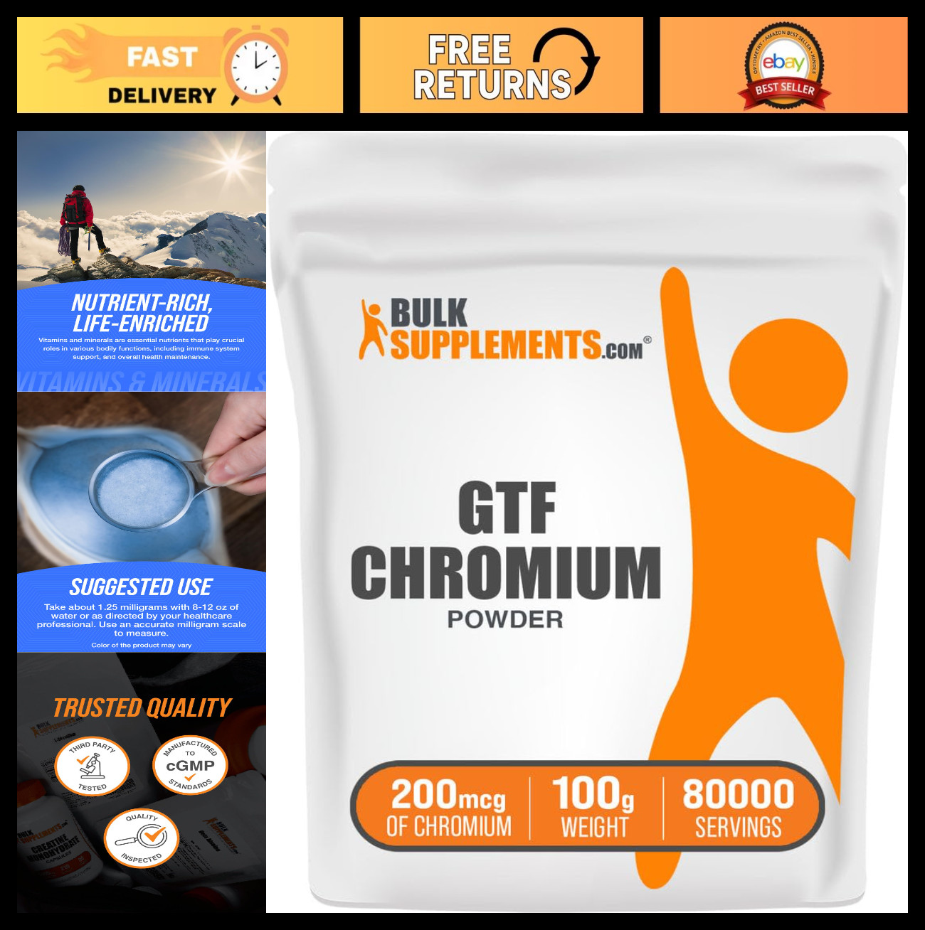 Chromium GTF Powder – Gluten Free Chromium Polynicotinate, 100g (3.5 oz) – 1.25m