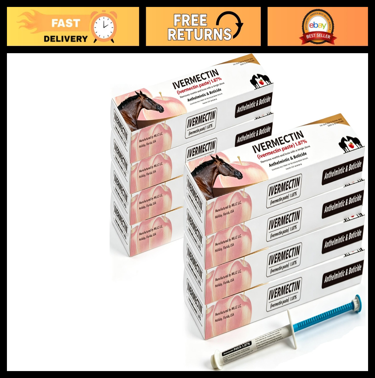 Apple Flavored Horse Paste 1.87% – 8 Pack, 6.08g Tubes for Equine Health