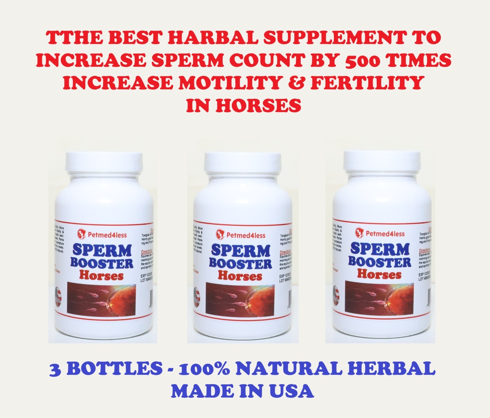 CABALLO SEMENTAL FERTILIDAD – INCREMENTA ESPERMA DE CABALLOS – MADE IN USA