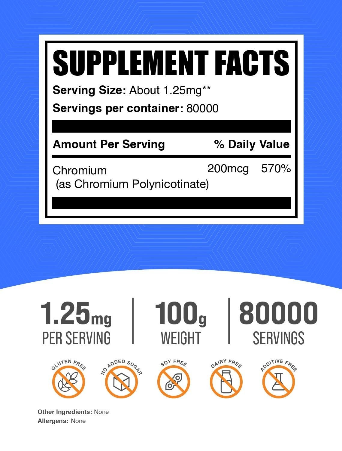 Chromium GTF Powder – Gluten Free Chromium Polynicotinate, 100g (3.5 oz) – 1.25m