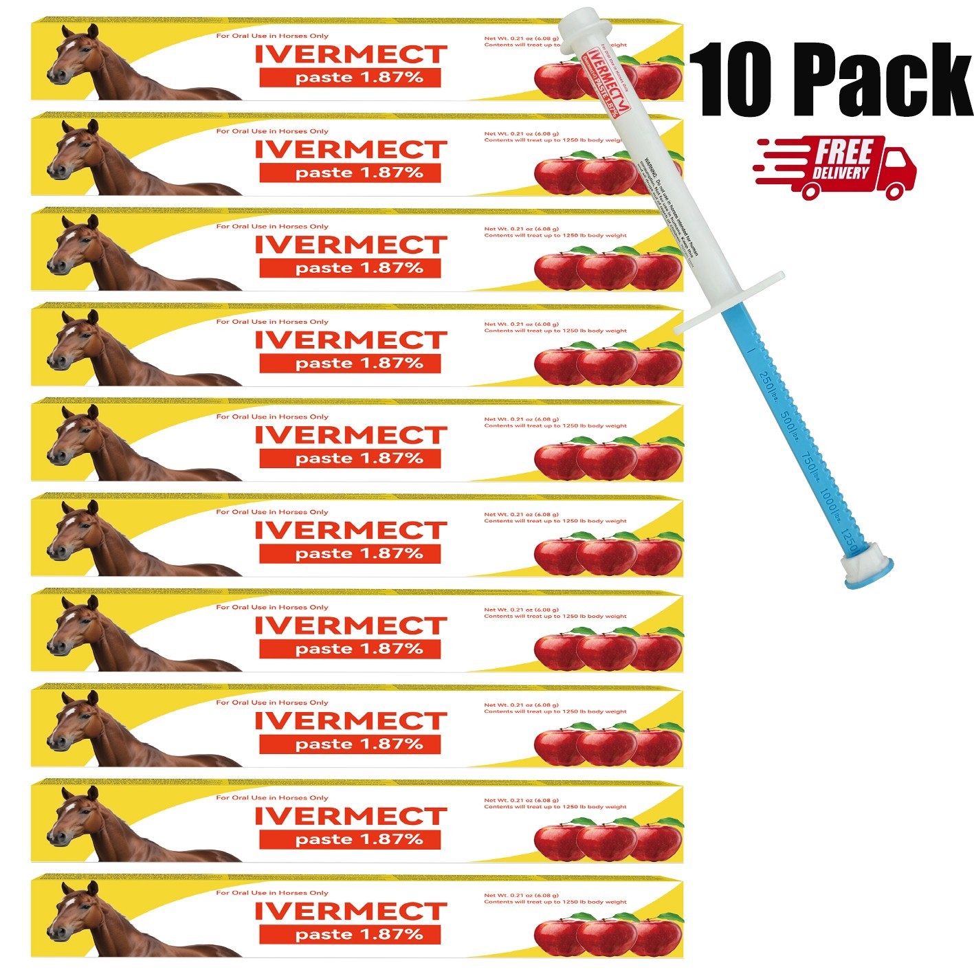 10 Pack New Paste Wormer Horse Dewormer Apple Flavor Free Shipping EXP 1/2028