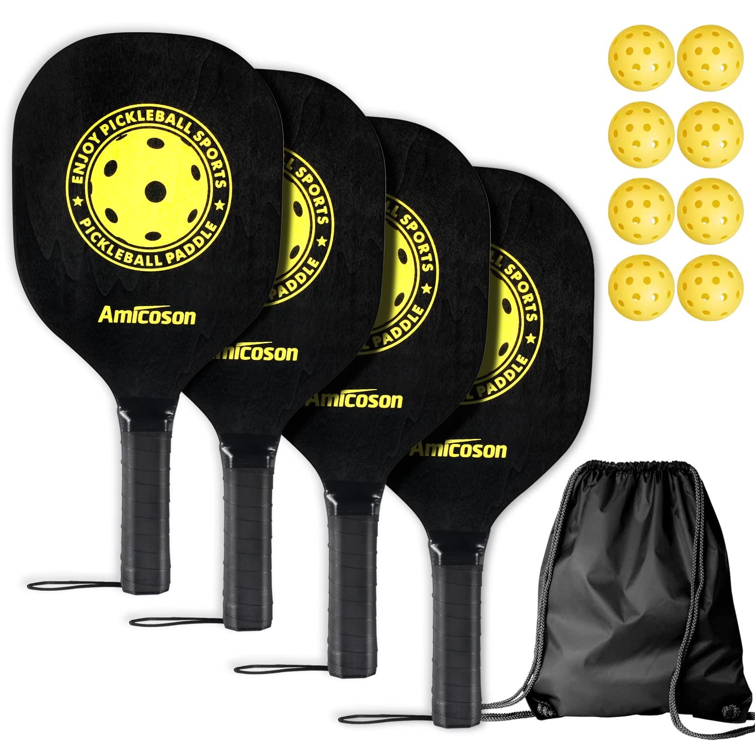 Pickleball Paddle Set with 4 Paddles, Indoor & Outdoor Balls, Paddle Wooden Schl…