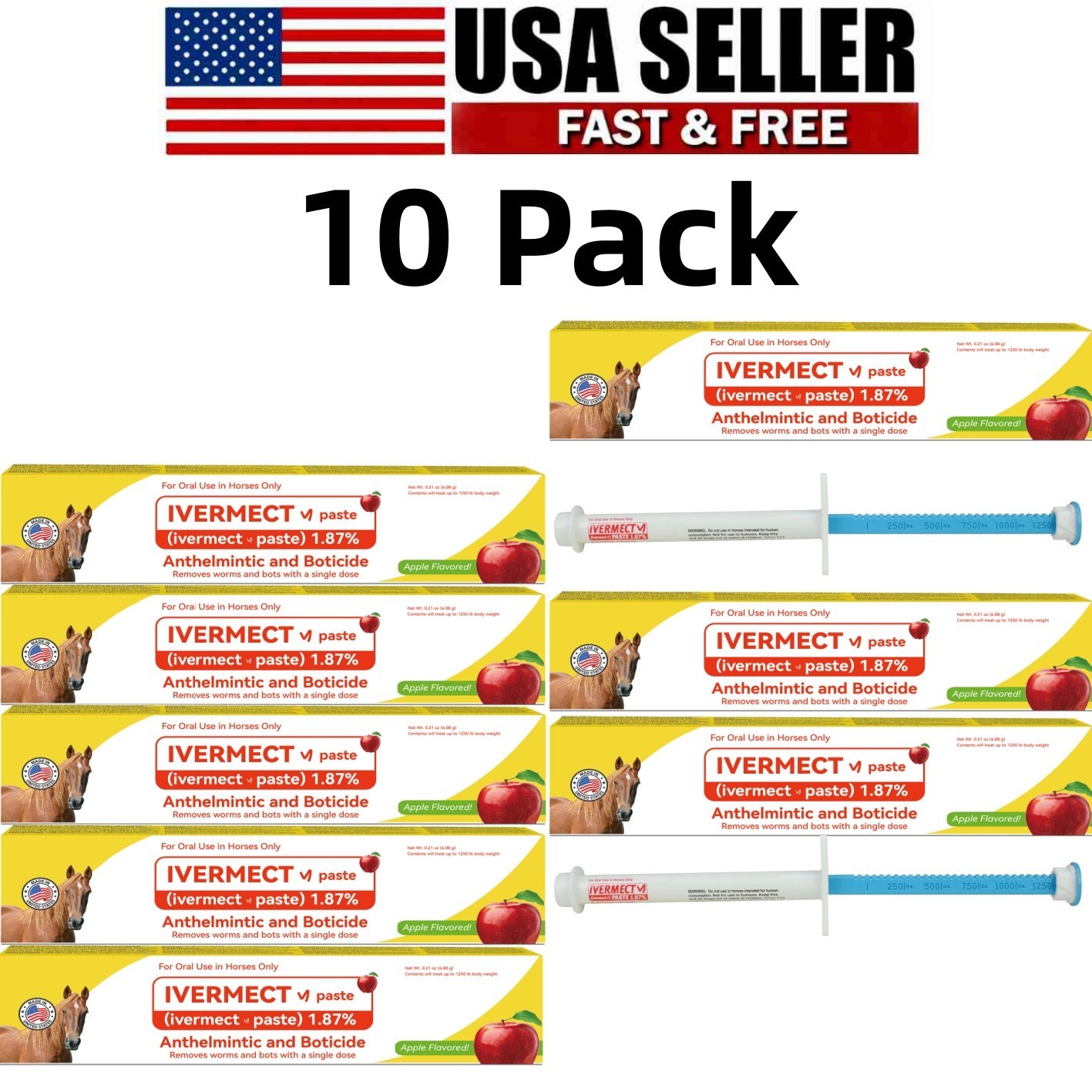 10 Pack in Box Paste Horse Dewormer Apple Flavor New Wormer 1 /2028