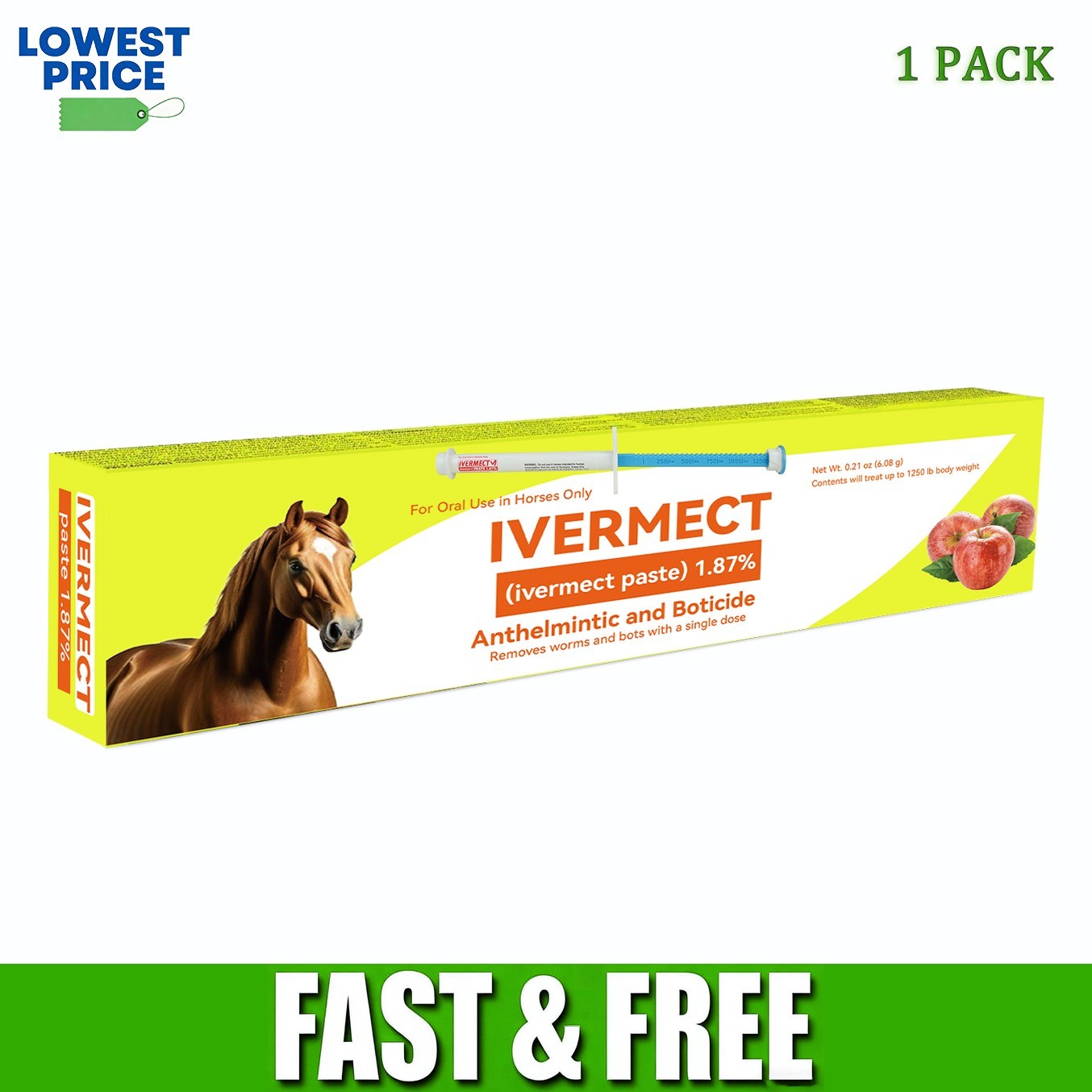 1-20 Pack Horse Dewormer Paste Apple Flavor – Choose Your Quantity