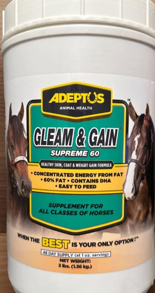 Adeptus Nutrition Gleam and Gain Supreme 60 EQ Supplements for Horses 3 Lb SALE
