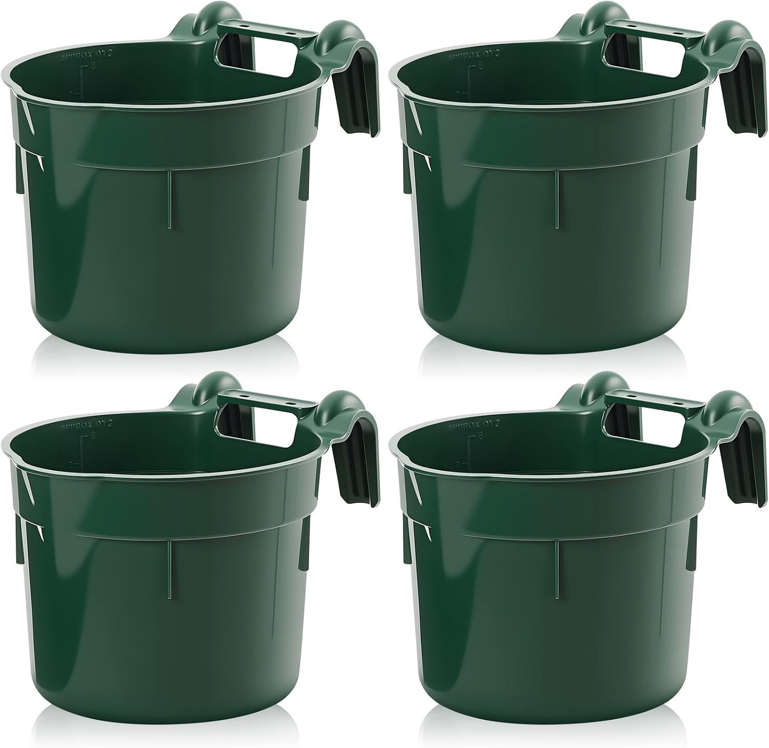 4 Pcs 8.5 Quart Hook Over Horse Feed Bucket Hanging Plastic Livestock Animals