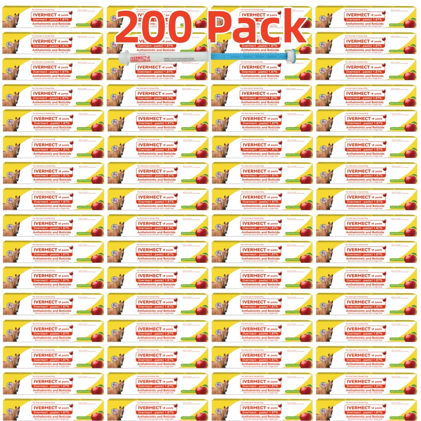 200 Packs Paste Horse Dewormer Apple Flavor Safe Effective Wormer Easy to Use