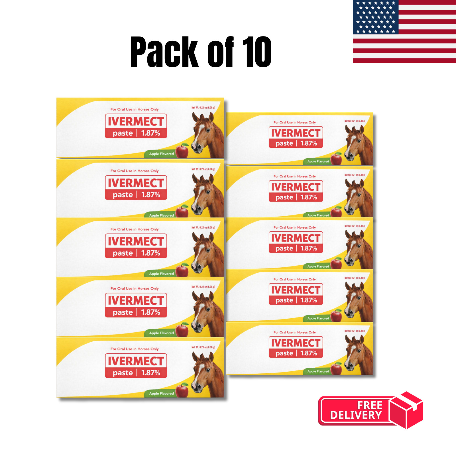 Horse Wormer Apple Paste 6.08g Oral Syringe – 10 Pack Equine Deworming Aid