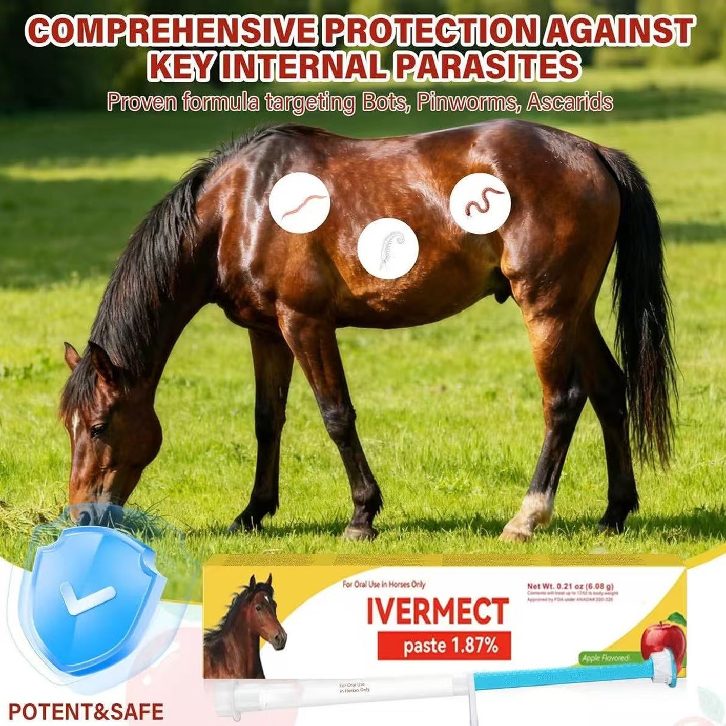 10 Pack New Paste Wormer Horse Dewormer Apple Flavor US Free Shipping EXP 1/2028