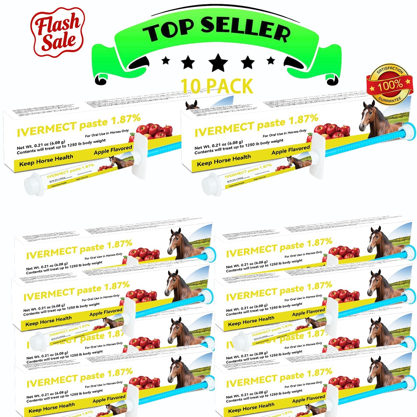 Best Value 10 Pack Horse Dewormer Paste Apple Flavor – 1/2028