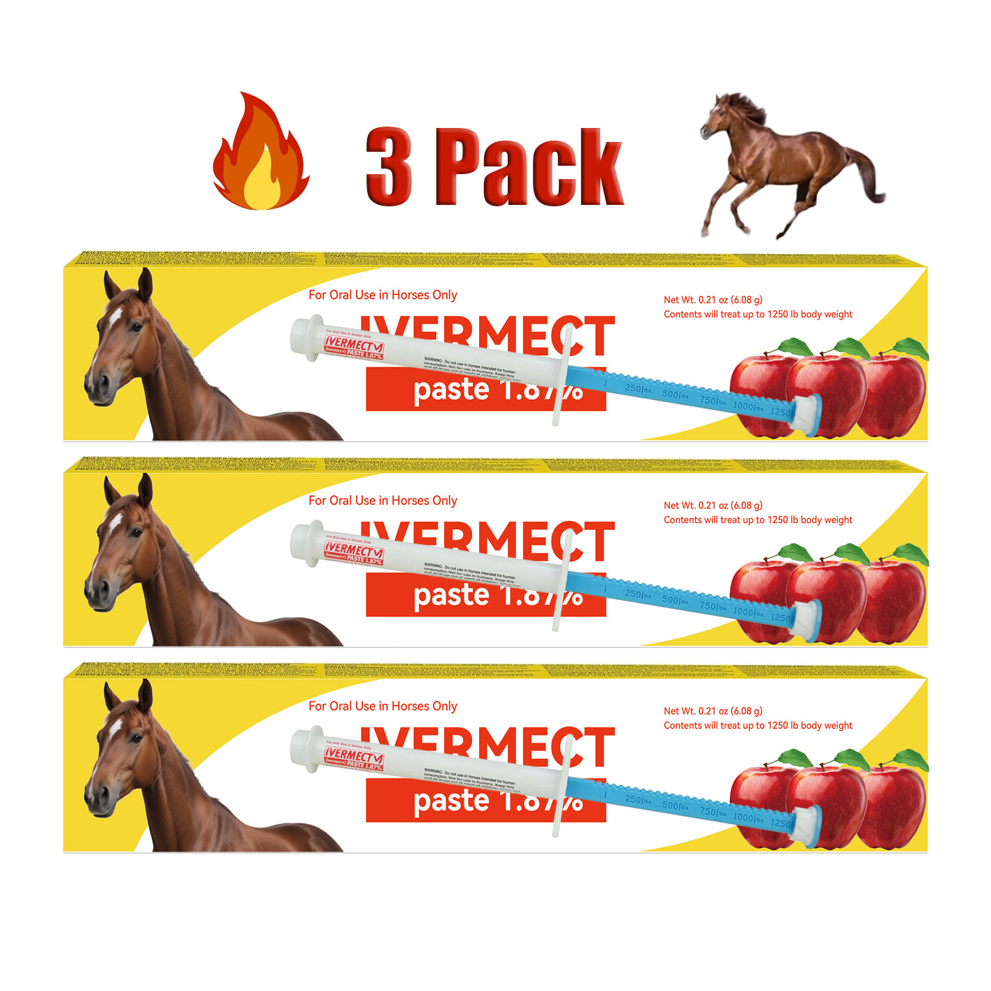 3 Pack In Box Paste Horse Dewormer Apple Flavor wormerEXP 01/2028
