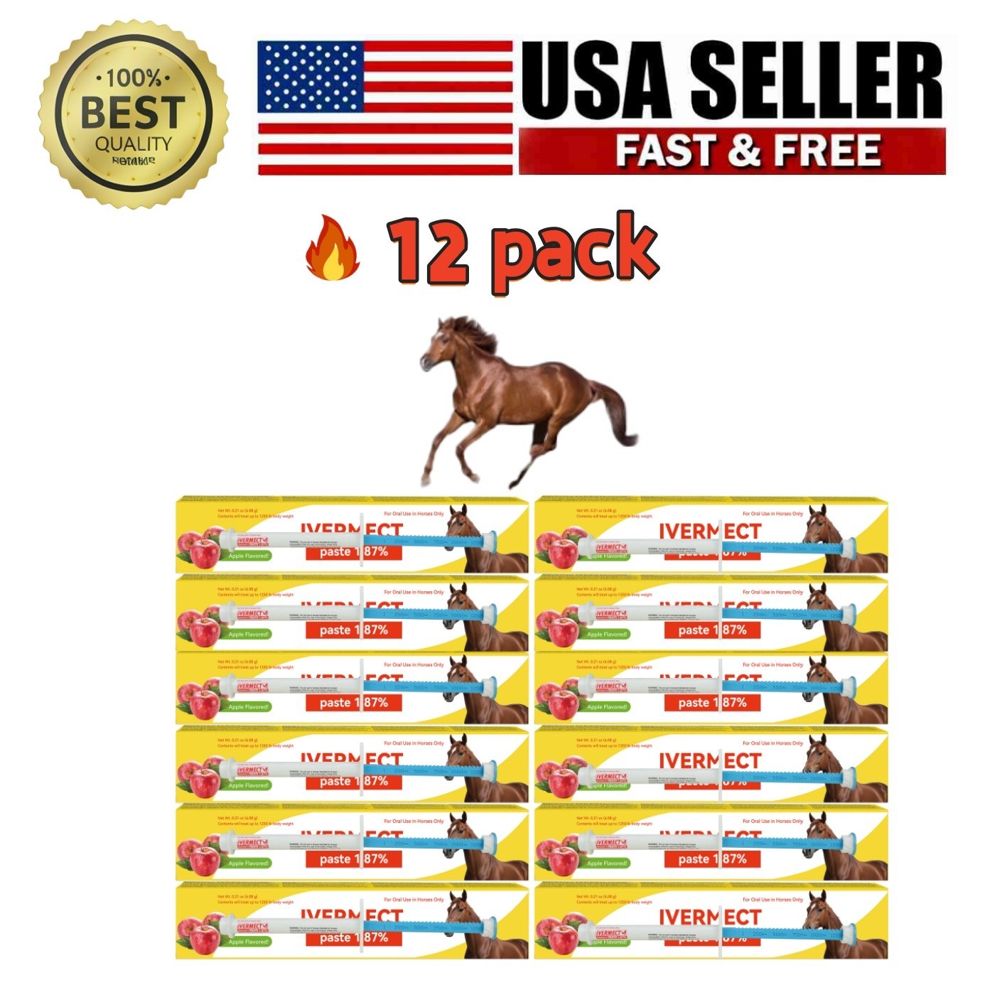 12 Pack Horse Dewormer Paste Apple Flavor Fast Free Exp 01/2028 US