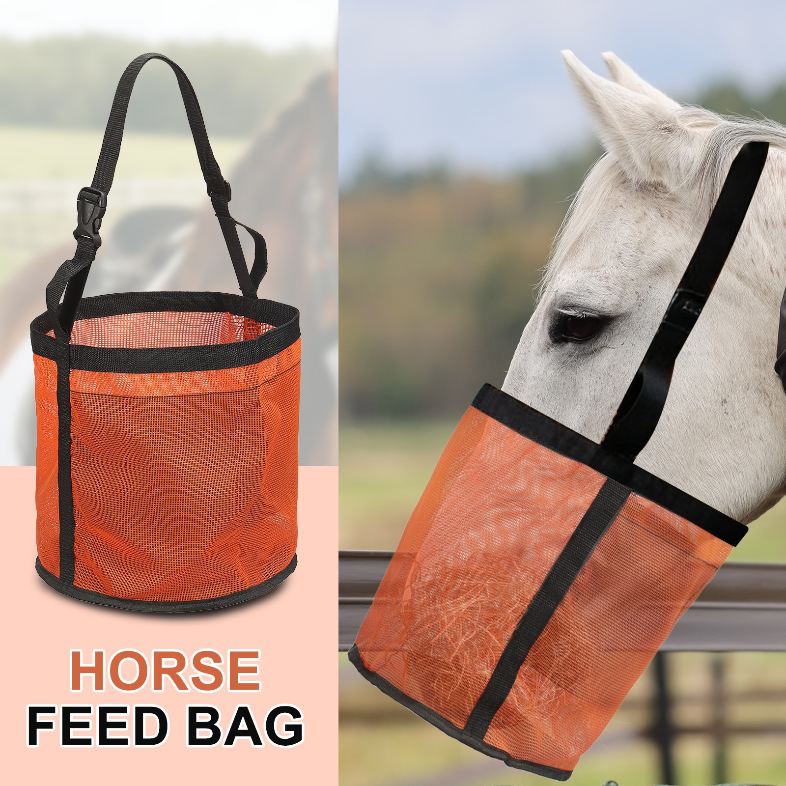 2Pcs Horse Feed Bag Orange L Intended for Horse Feeding Grain