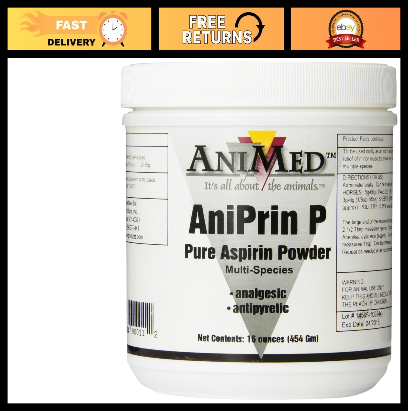 Aspirin Powder for Pain Relief – 16 oz Equine & Pet Use, Fast-Acting Formula