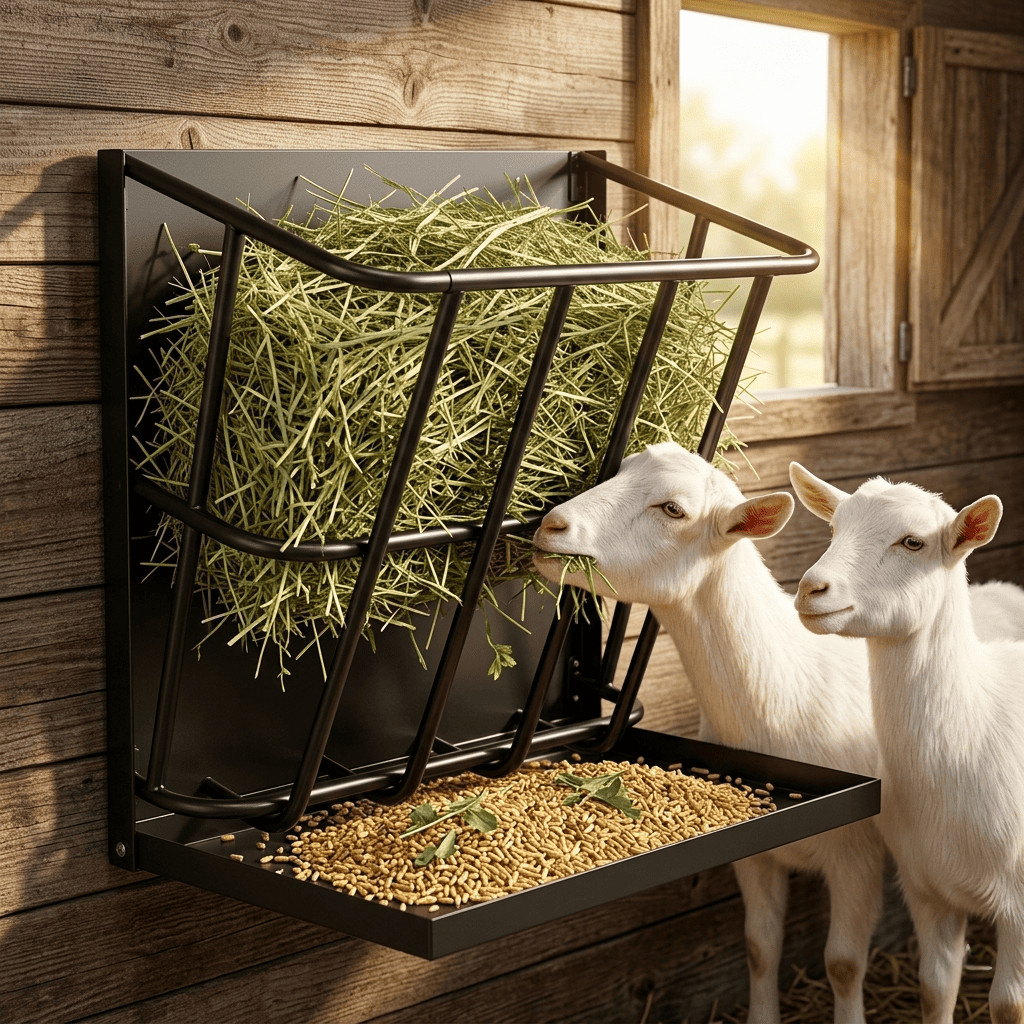 2in1 Hay Feeder Detachable Grain Tray Goat Sheep Livestock Wall Mount Steel Rack