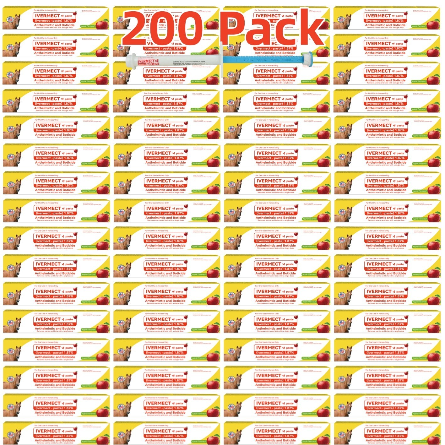 200 Pack Horse Dewormer Paste Apple Flavor Fast Free Exp 01/2028 US