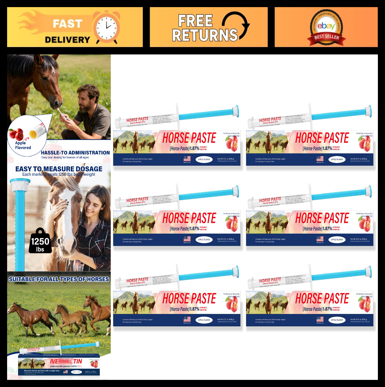 Apple Flavored Equine Paste 1.87% – 6 Pack Oral Gel for Horses, 6.08g Each