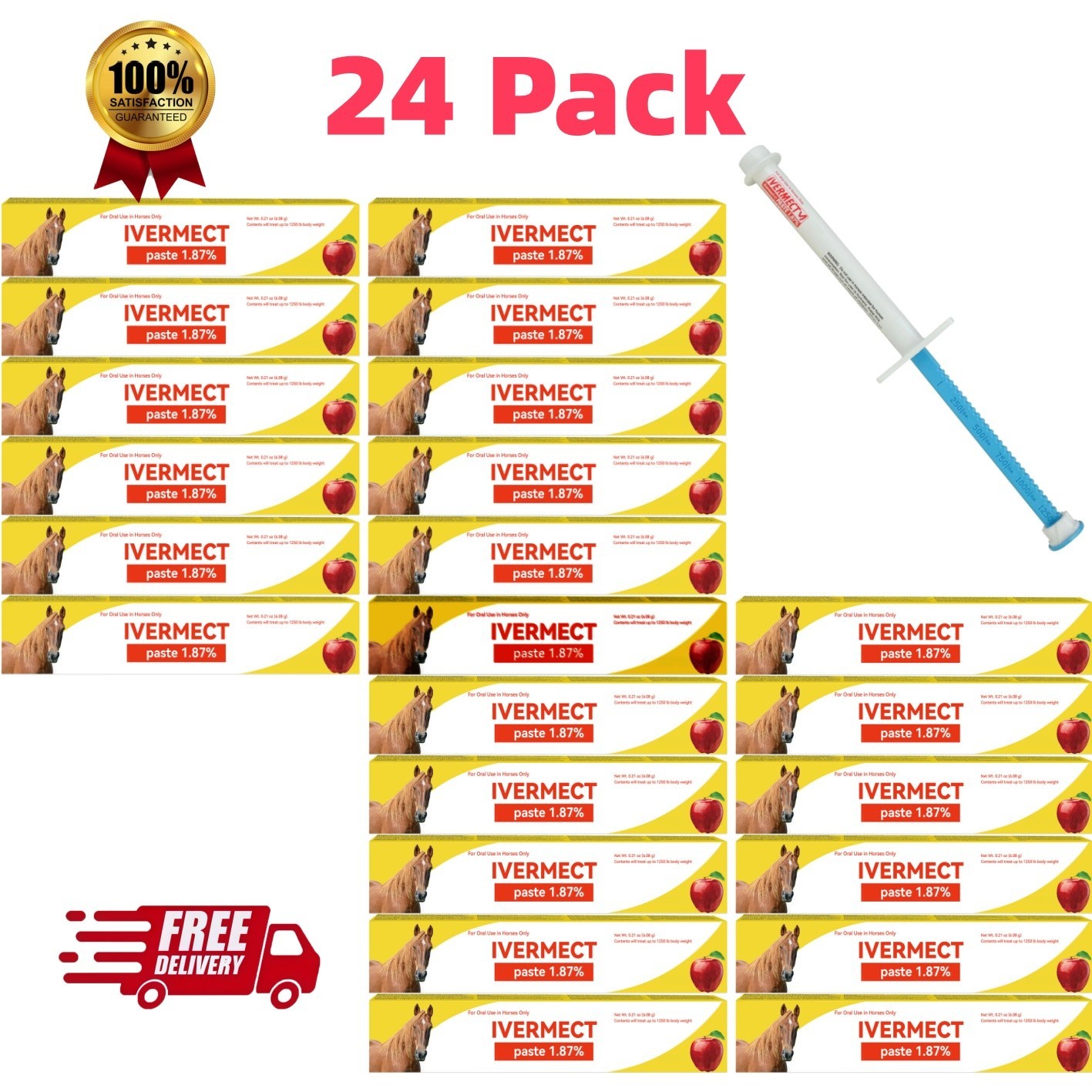 24 Packs Horse Dewormer Paste Apple Flavor New US Convenient Operation 1/2028