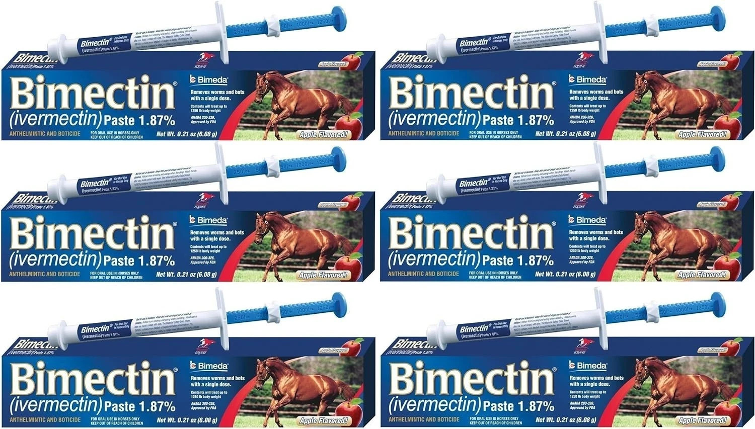 6 pack Paste Horse Dewormer Apple Flavor (6 DOSES)