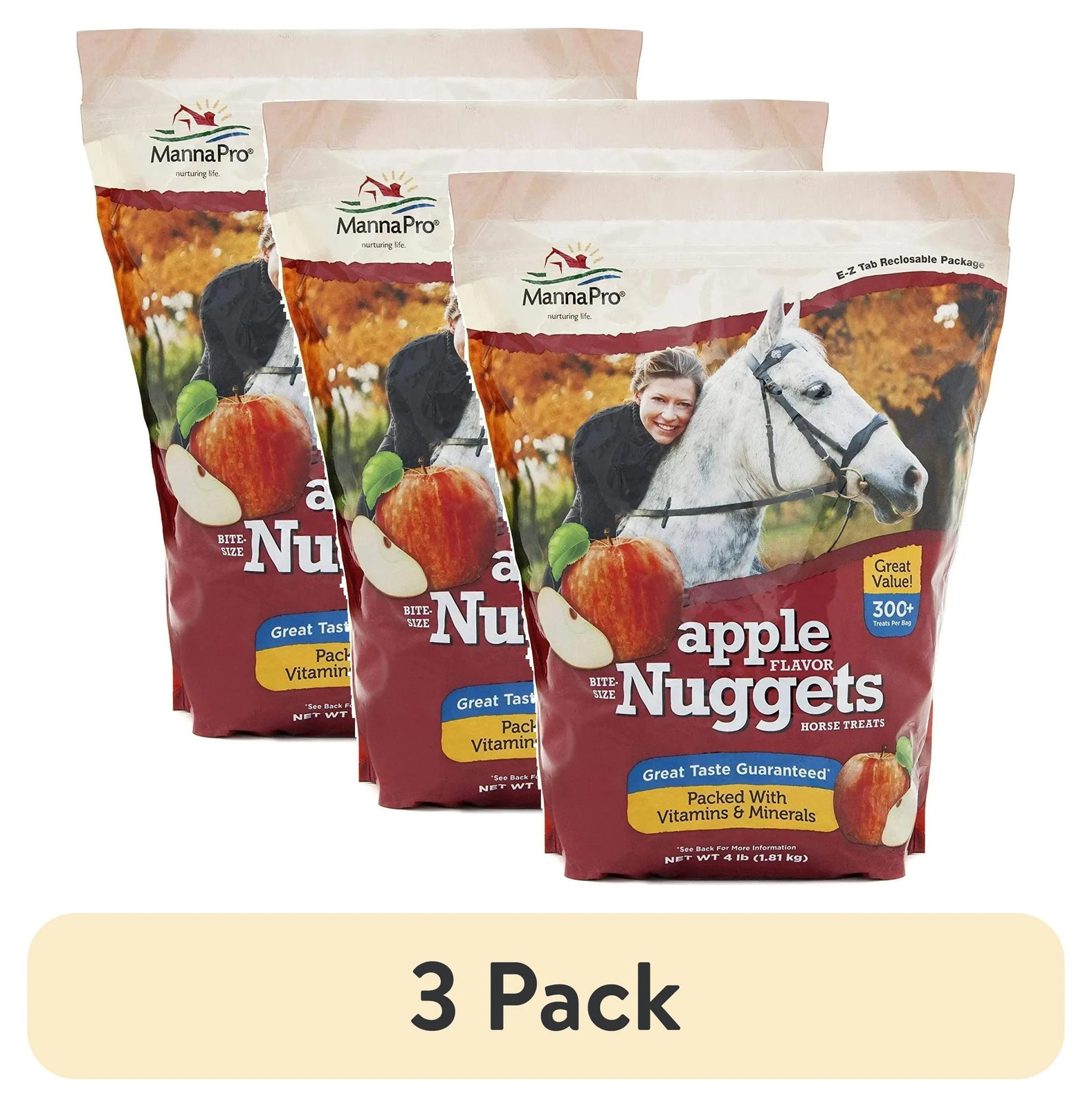 Horse Treats Bite-Size Nuggets Apple Flavor 4 lbs Vitamins 3 Pack