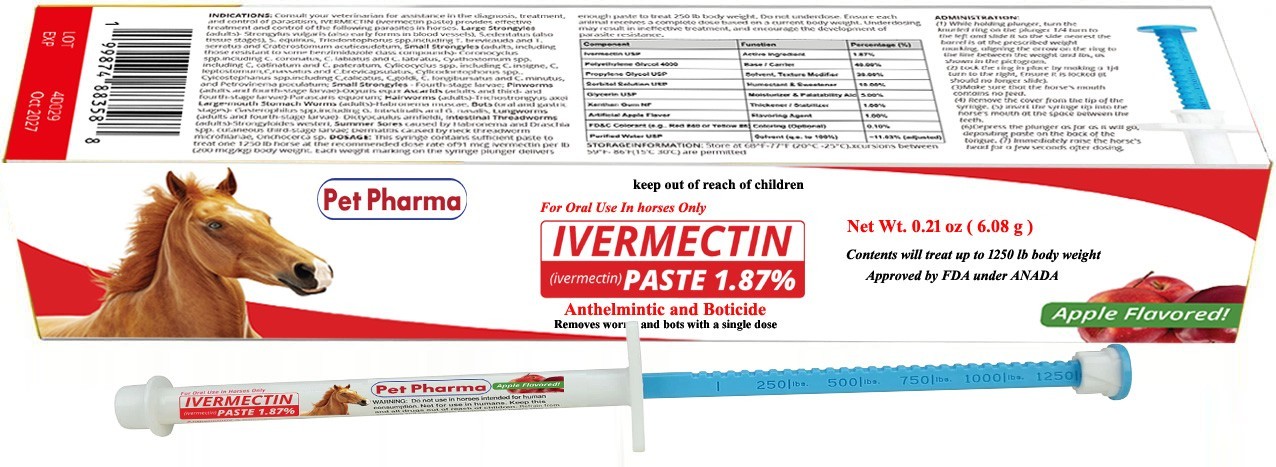 Dewormer Horse Paste 1.87% Gel– Apple Flavor–6.08g Tube-Safe or Equine of All Ag
