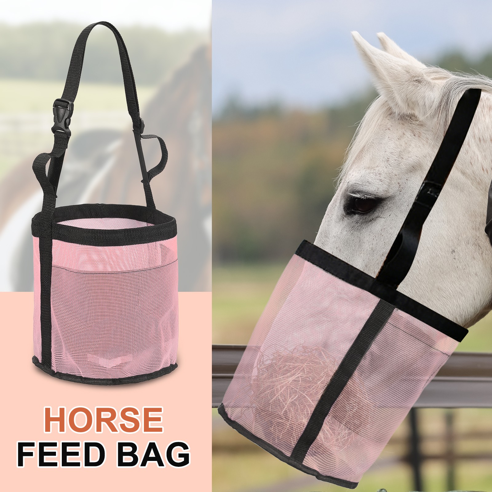 Horse Feed Bag, (Pink, M), Intended for Horse Feeding Grain