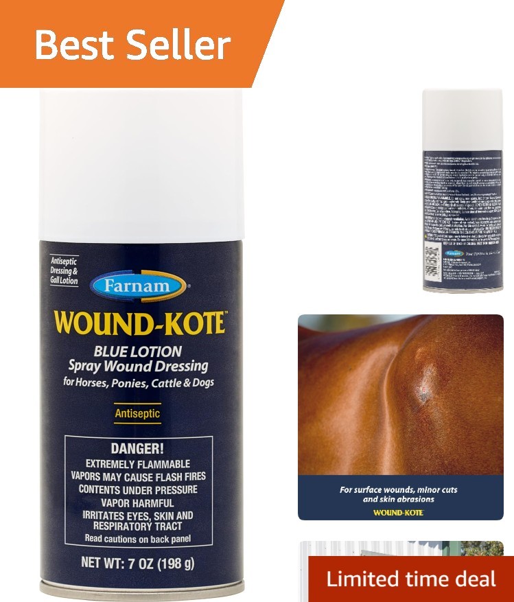 Wound-Kote Blue Lotion Spray – Antiseptic Wound Care for Horses & Dogs, 7 Oz
