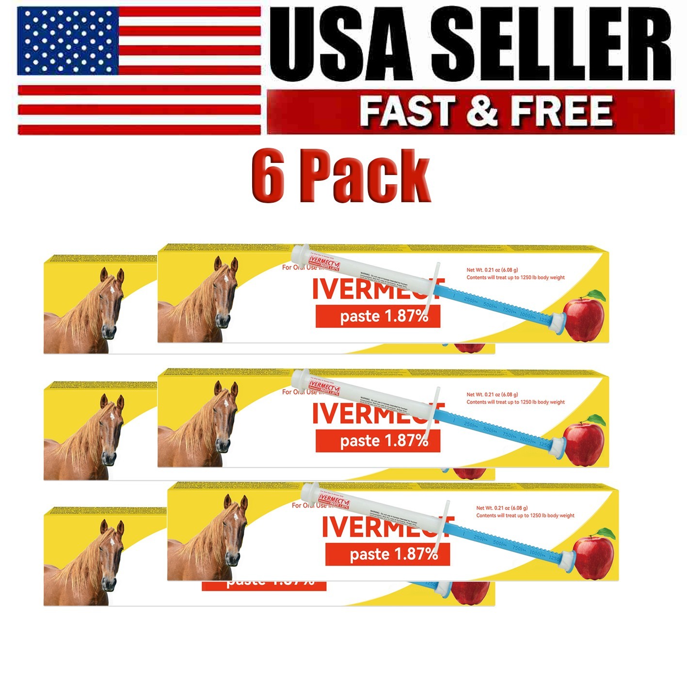 6 Pack Horse Wormer Paste Apple Flavor Fast Ship Exp 01/2028 Sale