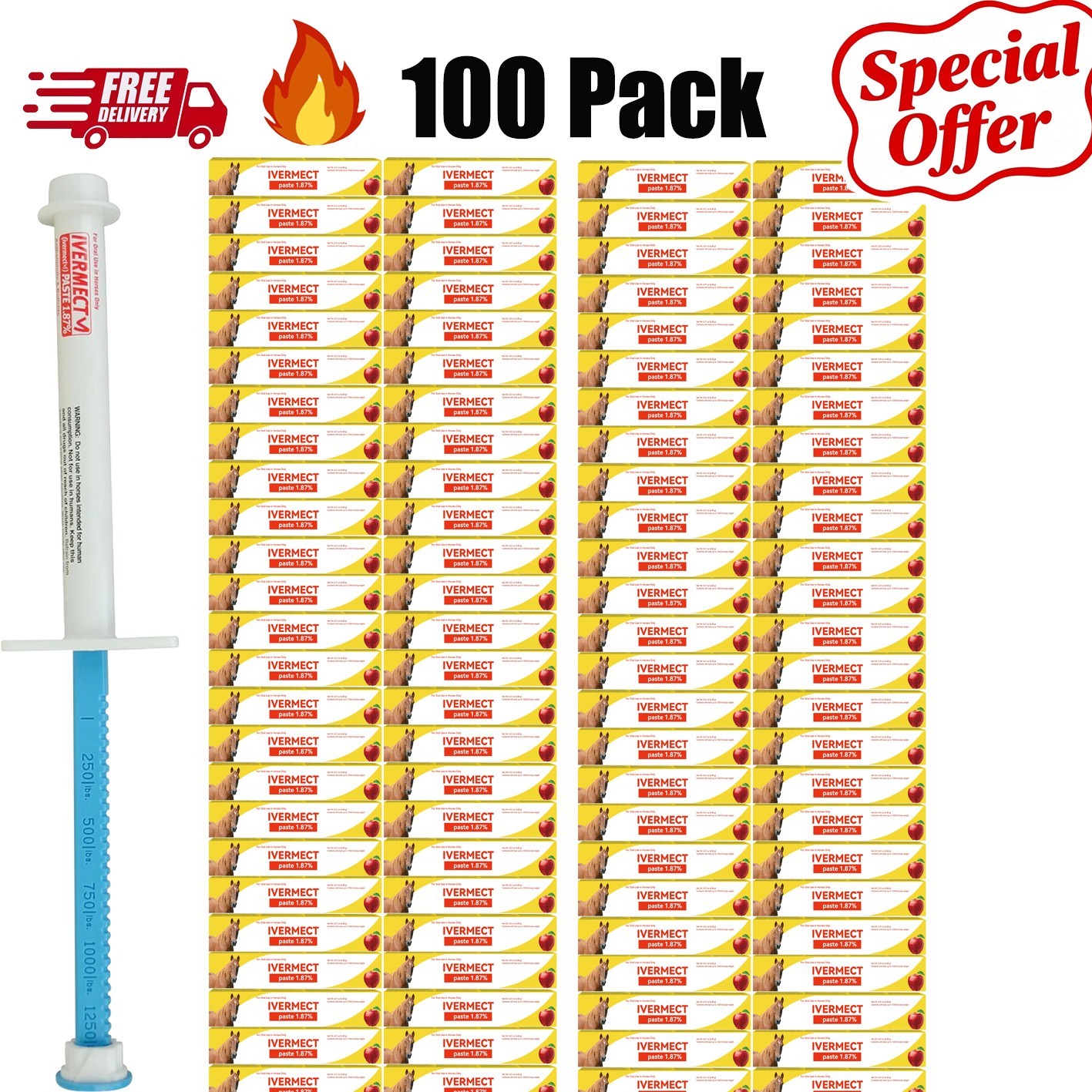 100Pack New Paste Wormer Horse Dewormer Apple Flavor US Free Shipping
