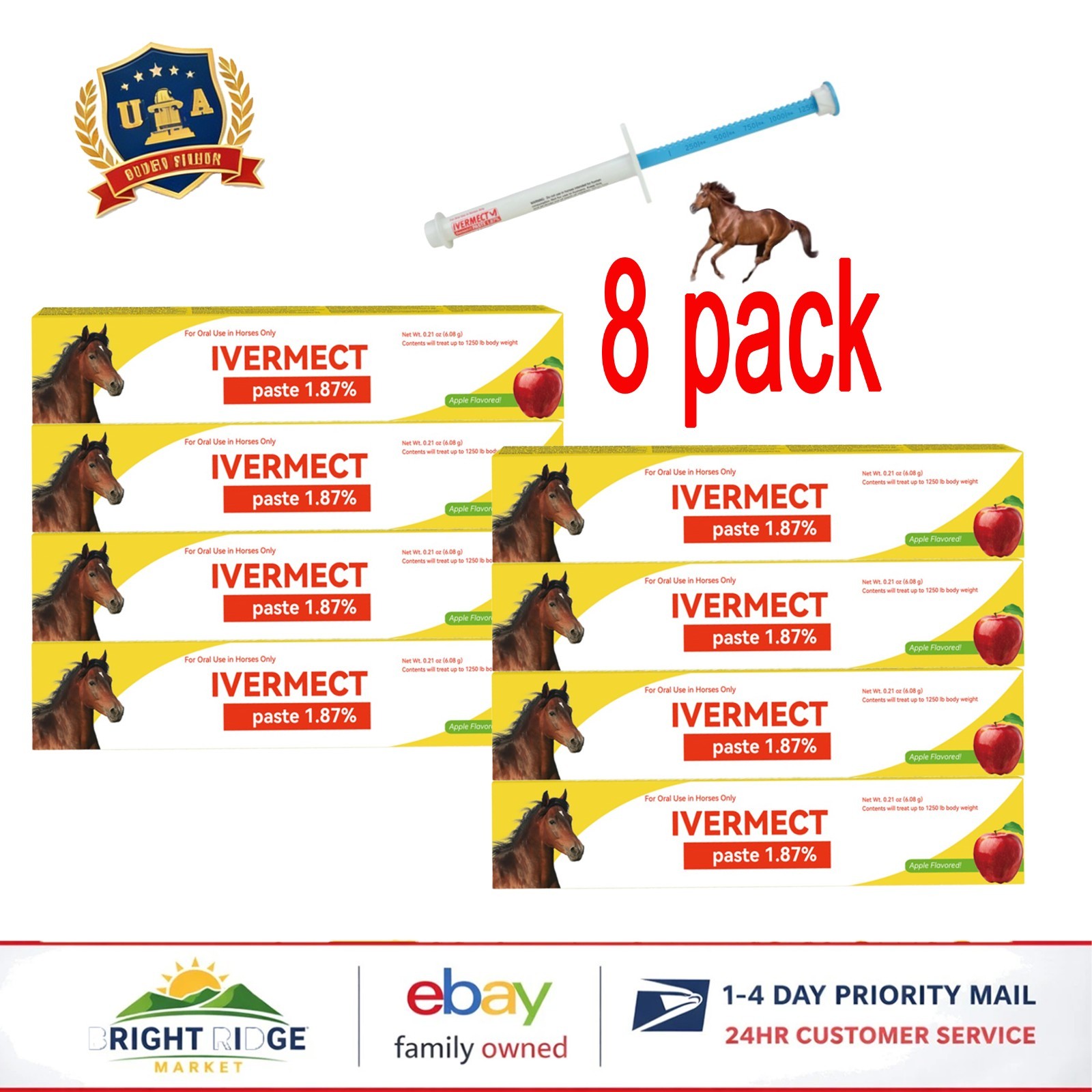 8 Pack Horse Dewormer Paste Apple Flavor Fast Free Exp 01/2028 US NEW