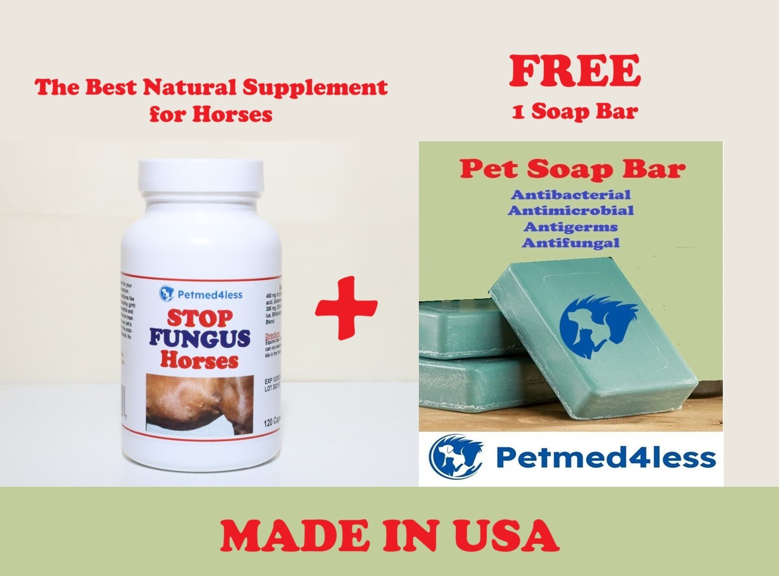 FUNGUS KILLER HORSES – TREAT & PREVENT – 1 FREE SOAP BAR – Made in USA