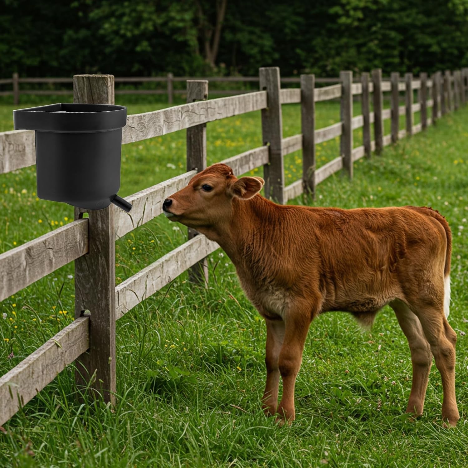 2 Pack 4 Quart Single Teat Calf Milk Feed Bucket Hook Over Hanging Calf Feeder