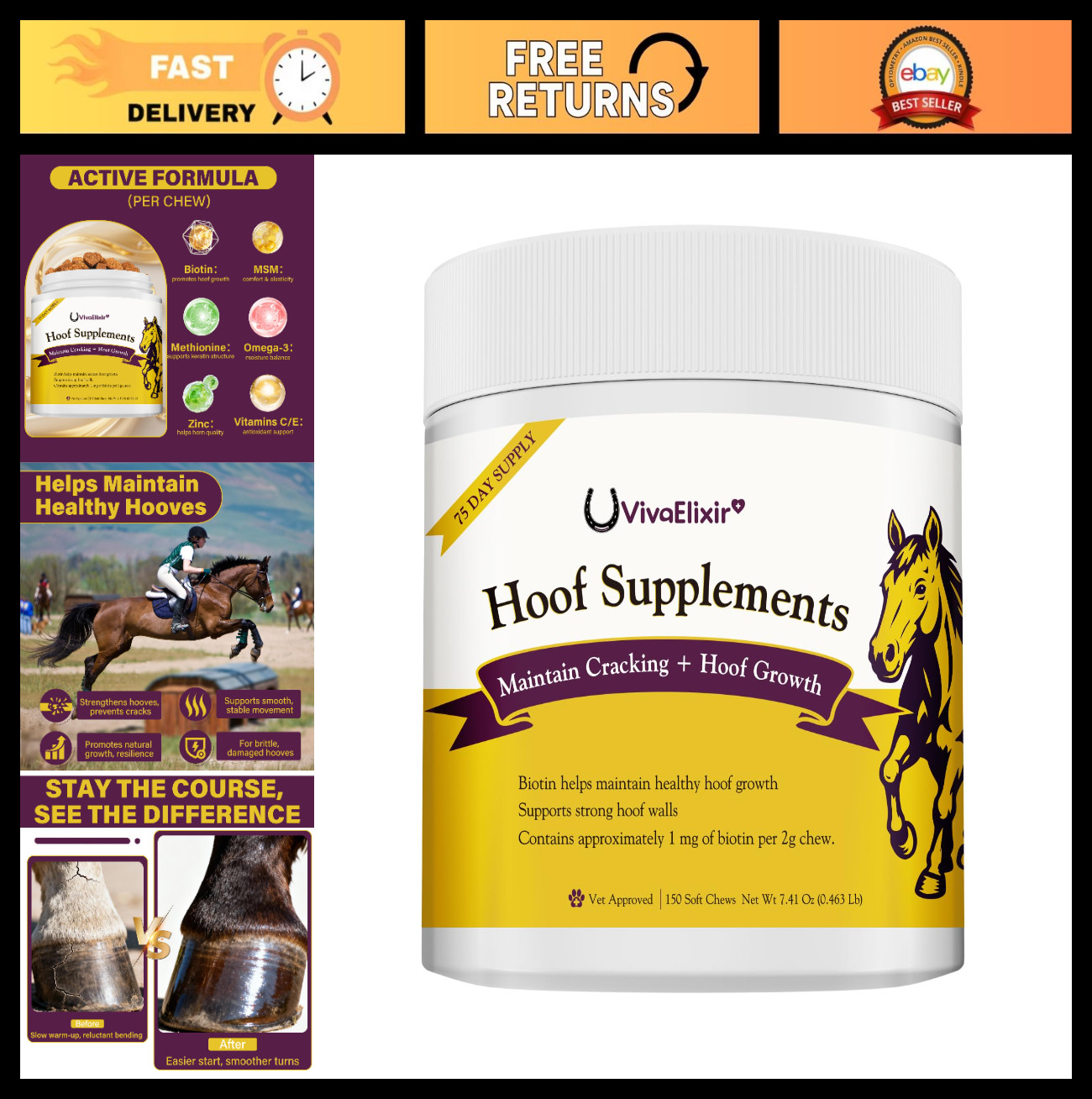 Hoof Supplements for Horses – MSM Strengthener, Supports Healthy Hooves & Growth