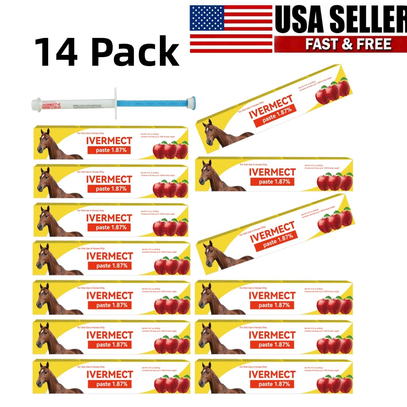 14 Pack Horse Dewormer Paste Apple Flavor Fast Free Exp 01/2028 US