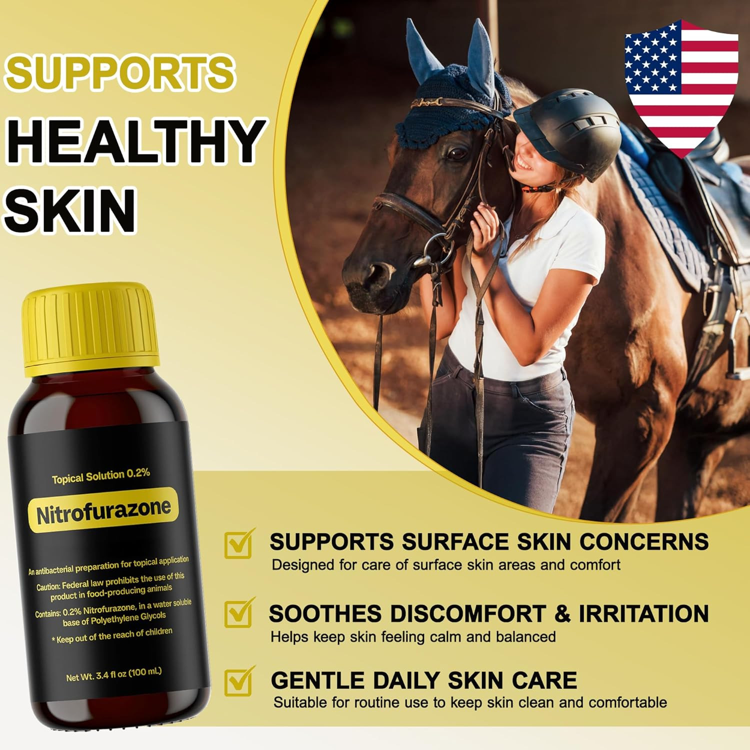 Treatment for Horses, Nitrofurazone, Natural Equine Wound Care,100Ml