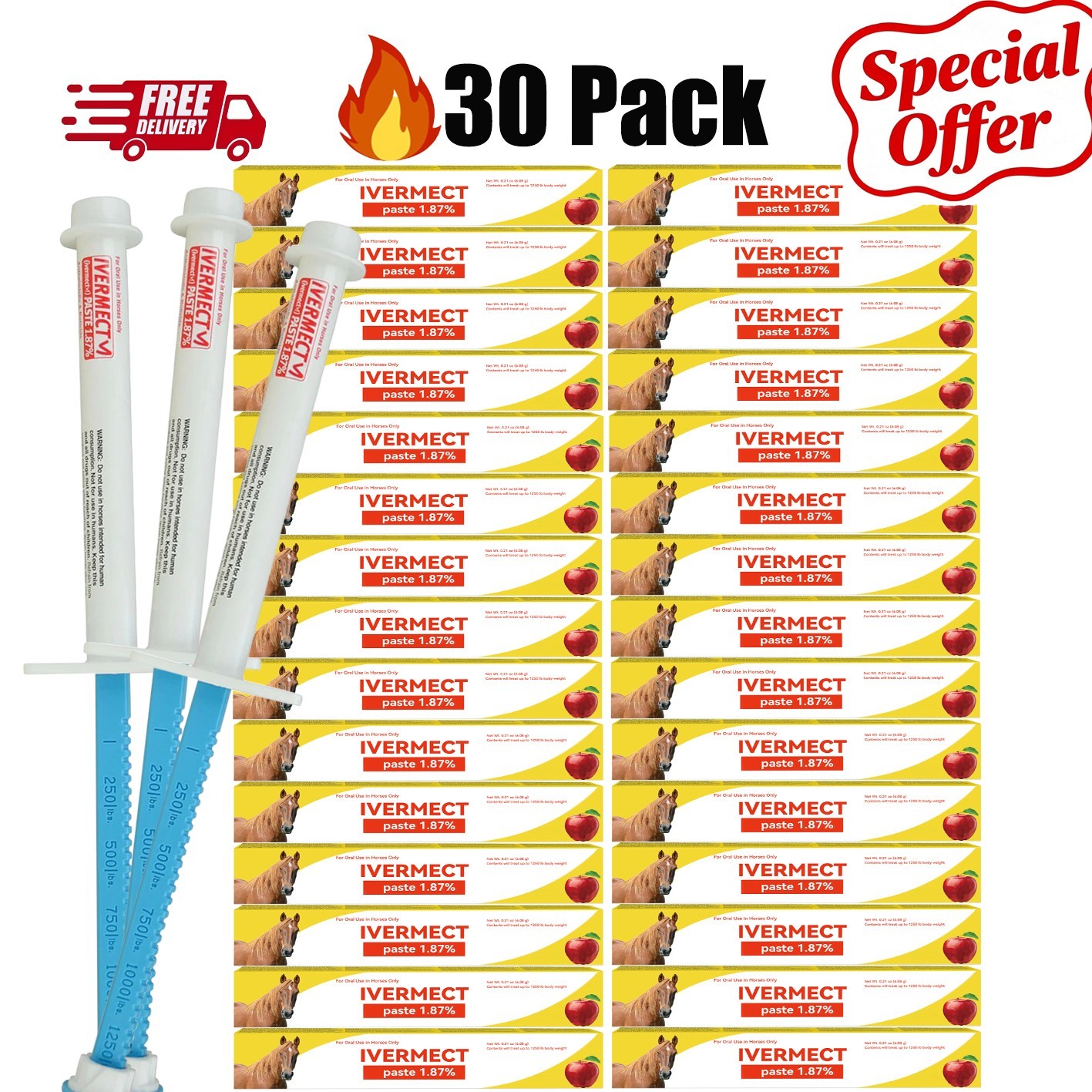 30 Pack New Paste Wormer Horse Dewormer Apple Flavor US Free Shipping EXP 1/2028
