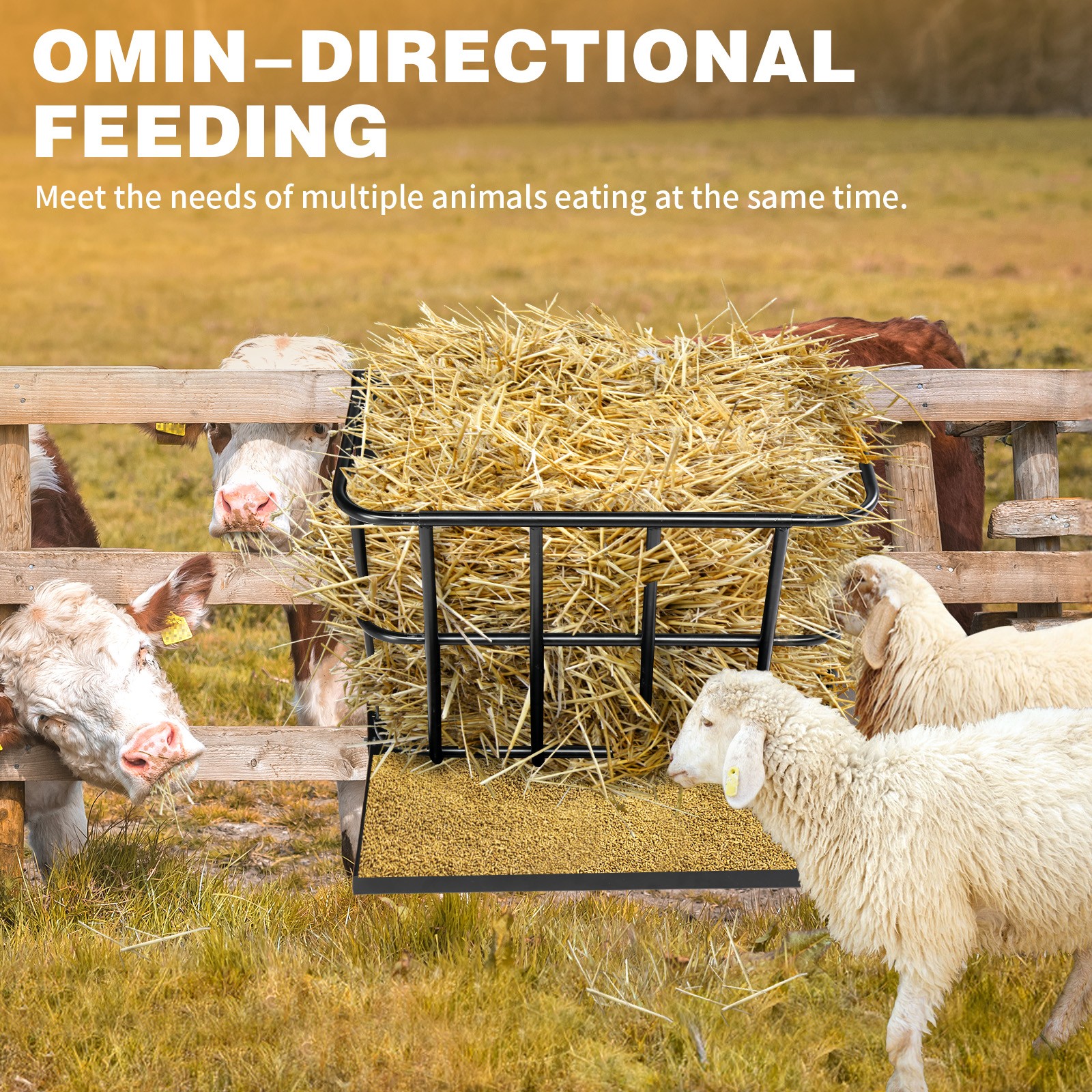 2in1 Hay Feeder Detachable Grain Tray Goat Sheep Livestock Wall Mount Steel Rack