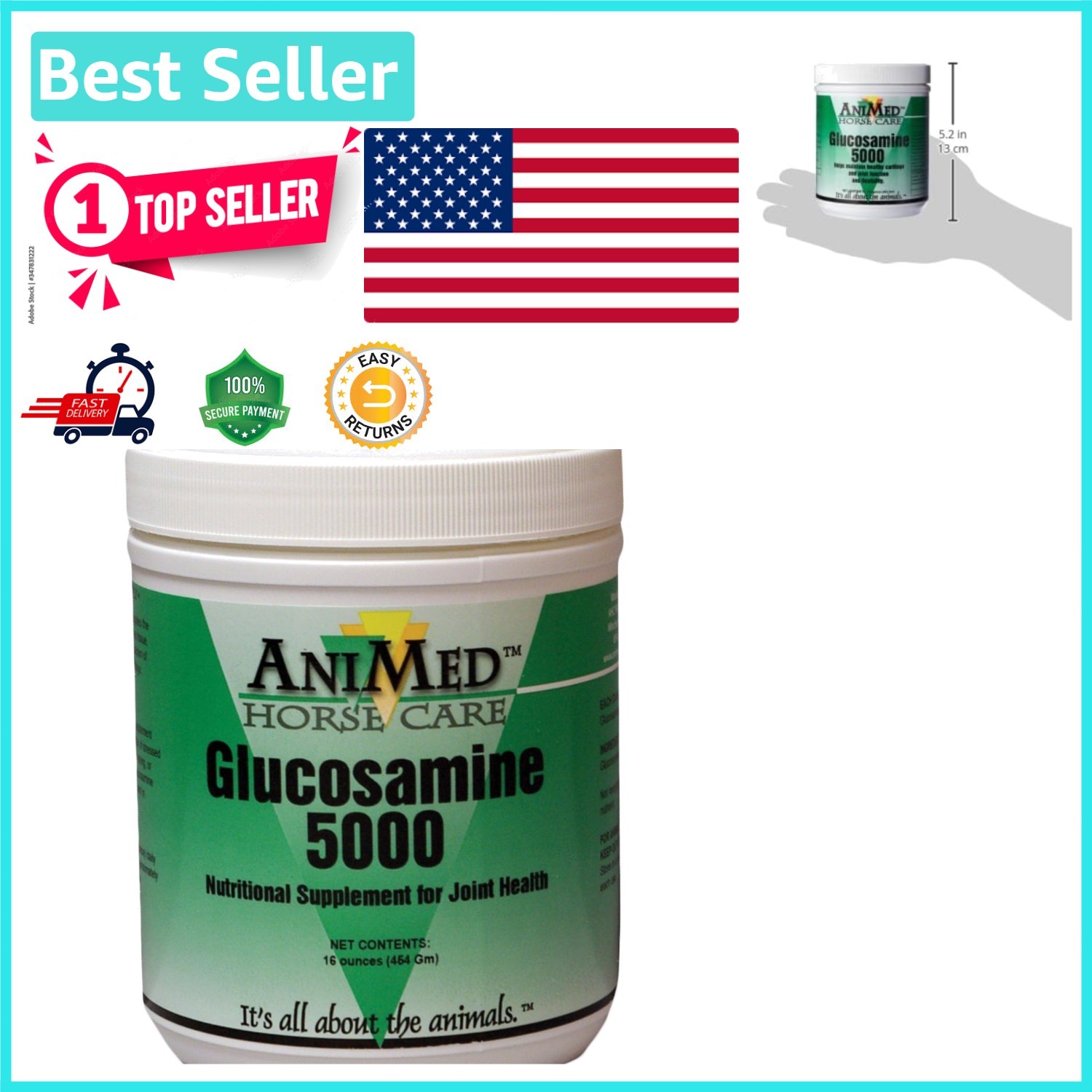 Horse Joint Support Supplement – 5000 mg Glucosamine in 16 oz Easy-Mix Powder