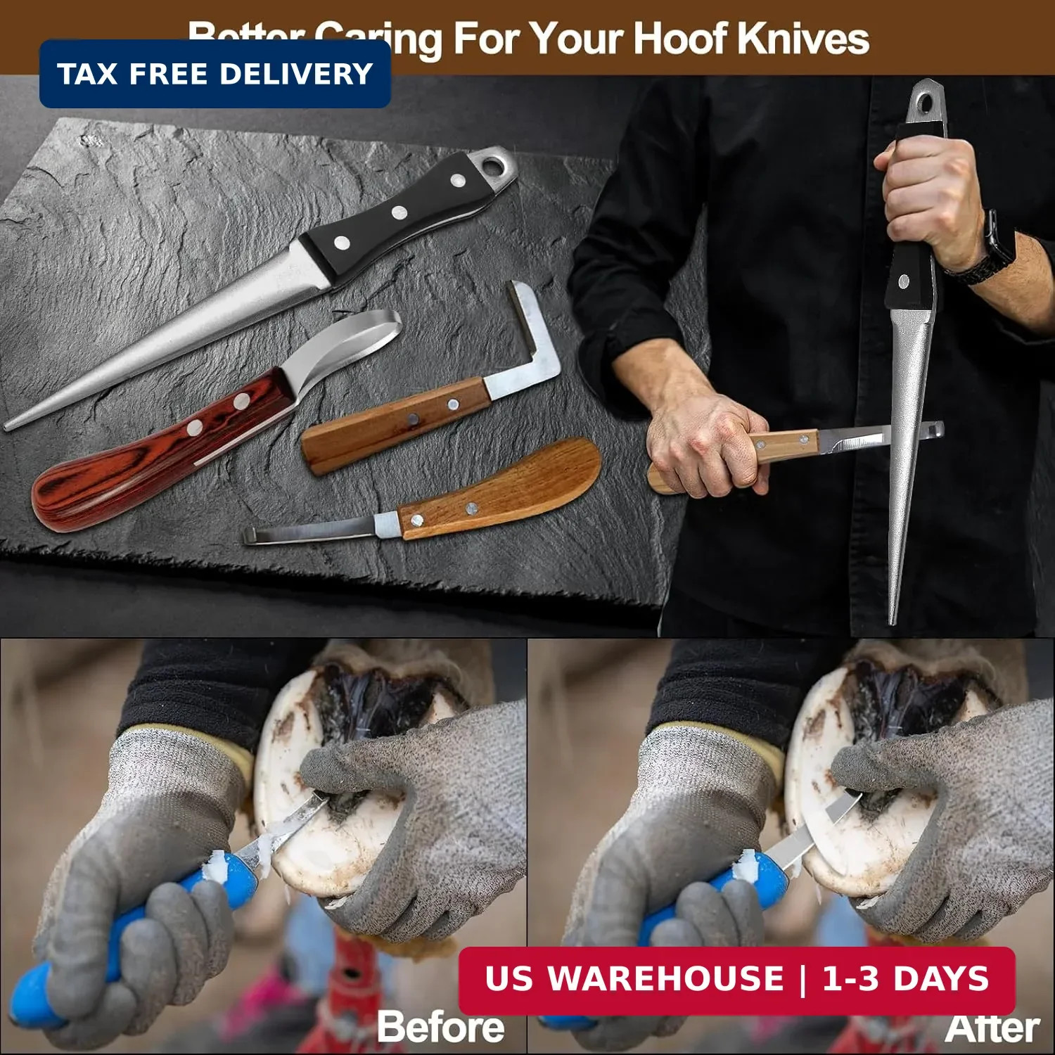 Hoof Knife Sharpener,10 Inch Farrier Tool,Honing Rod with Professional Ergonomic