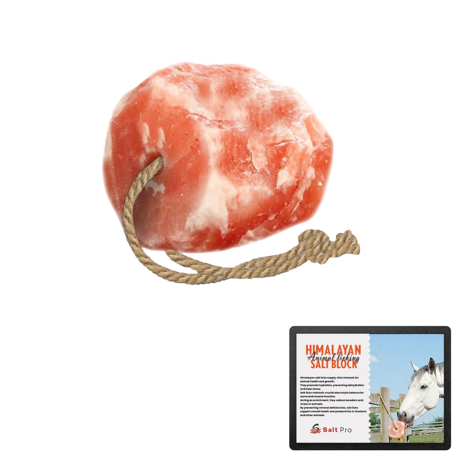Salt lick, Himalayan Natural Animal Salt Lick 4-6lb on Rope For Horse, Cow, Deer