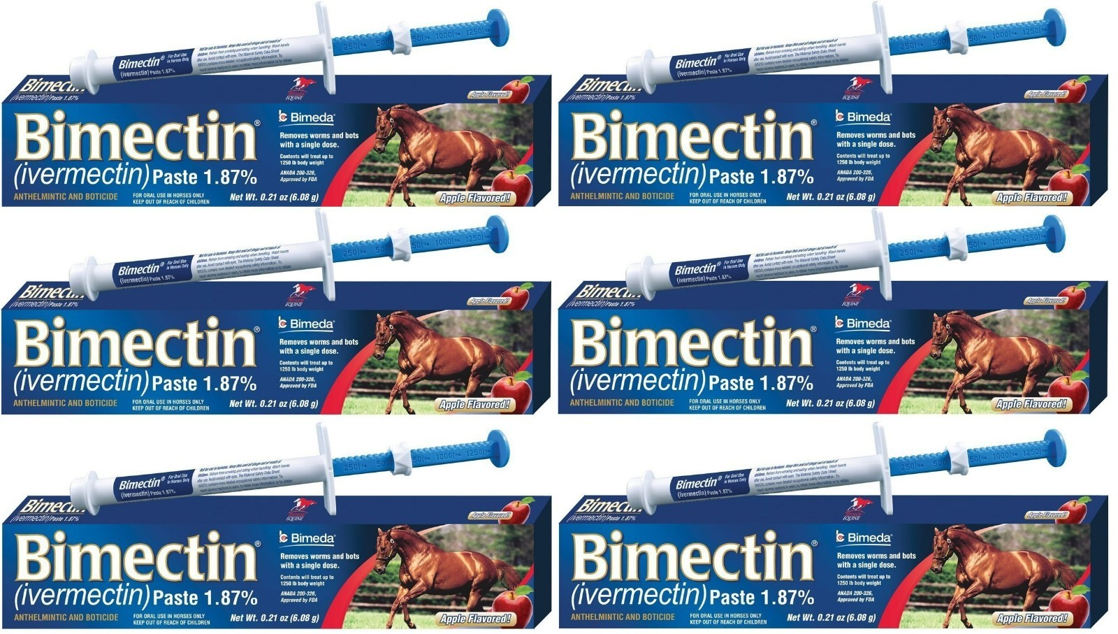 Horse Dewormer Paste 1.87% , 6 Dose Tube , Apple Flavor, Equine Use Only 10/2027