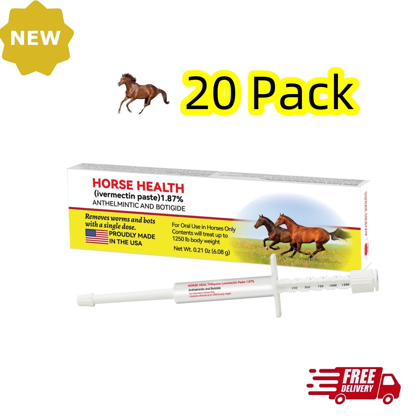 20 Pack Horse Dewormer Paste Apple Flavor EXP 1/2028 Convenient Operation