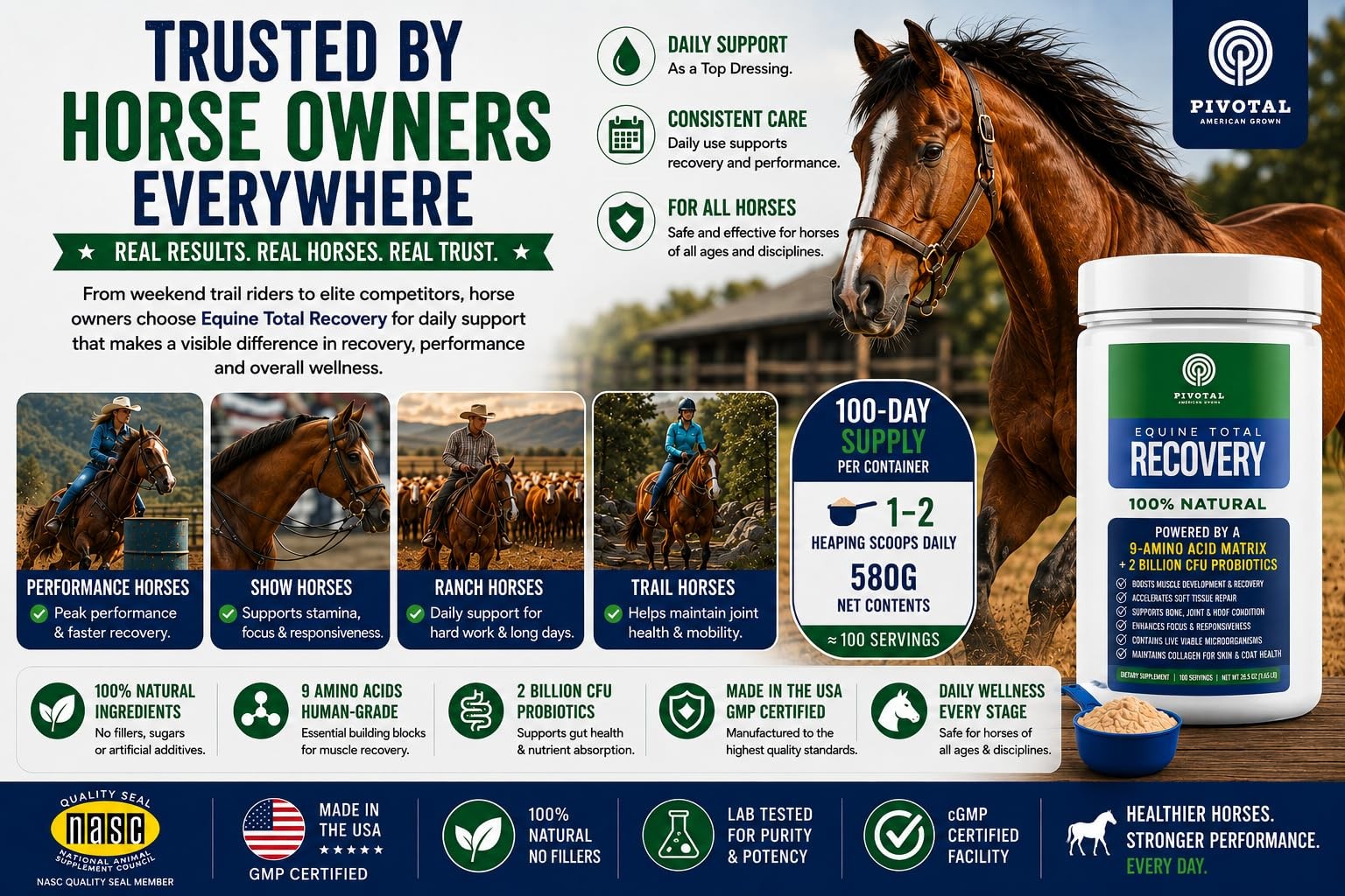 Feeds Equine Total Recovery – 9 Amino Acids & Probiotics for Horses | Muscle …