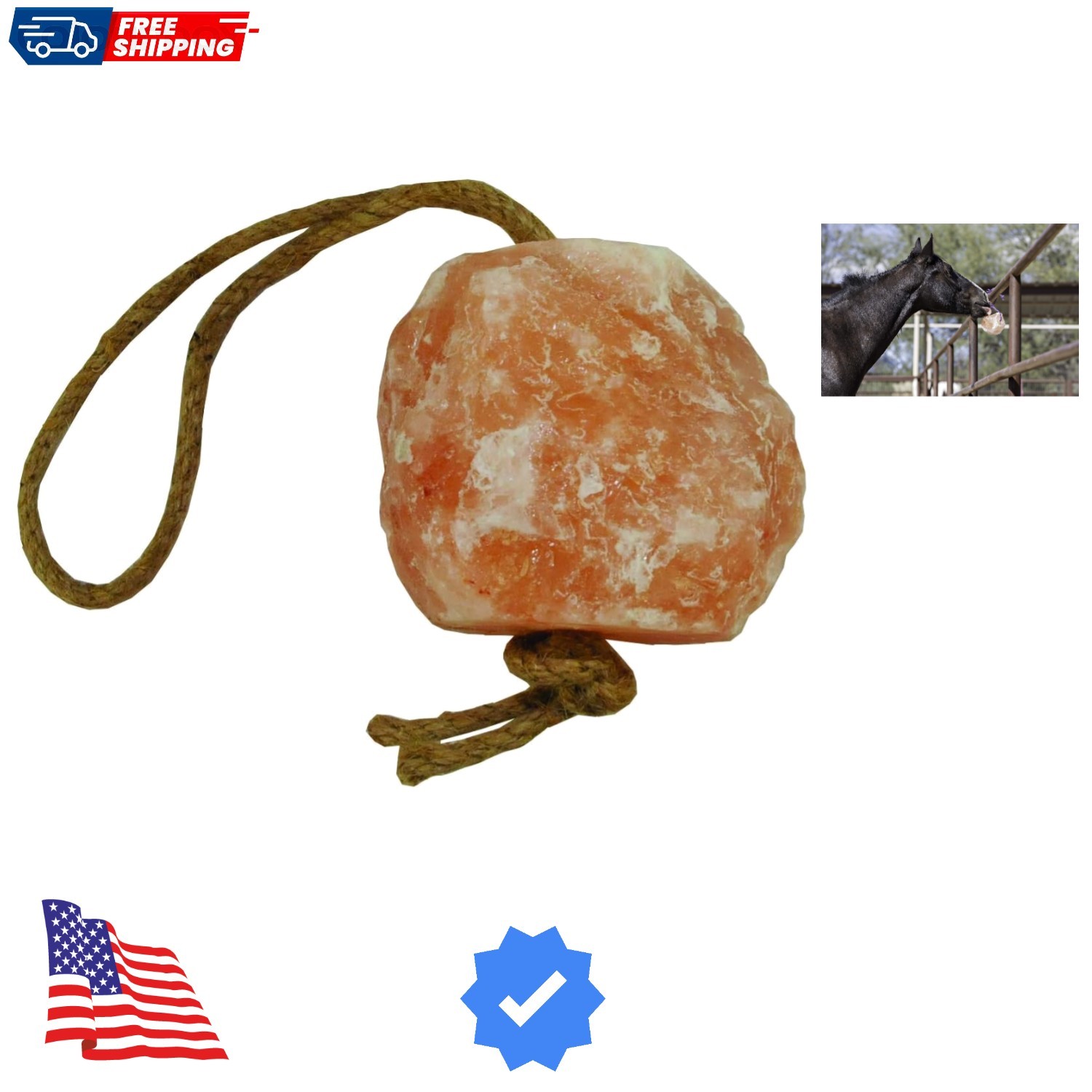 Himalayan Salt Block on Rope for Horses, 2.2 Pounds,