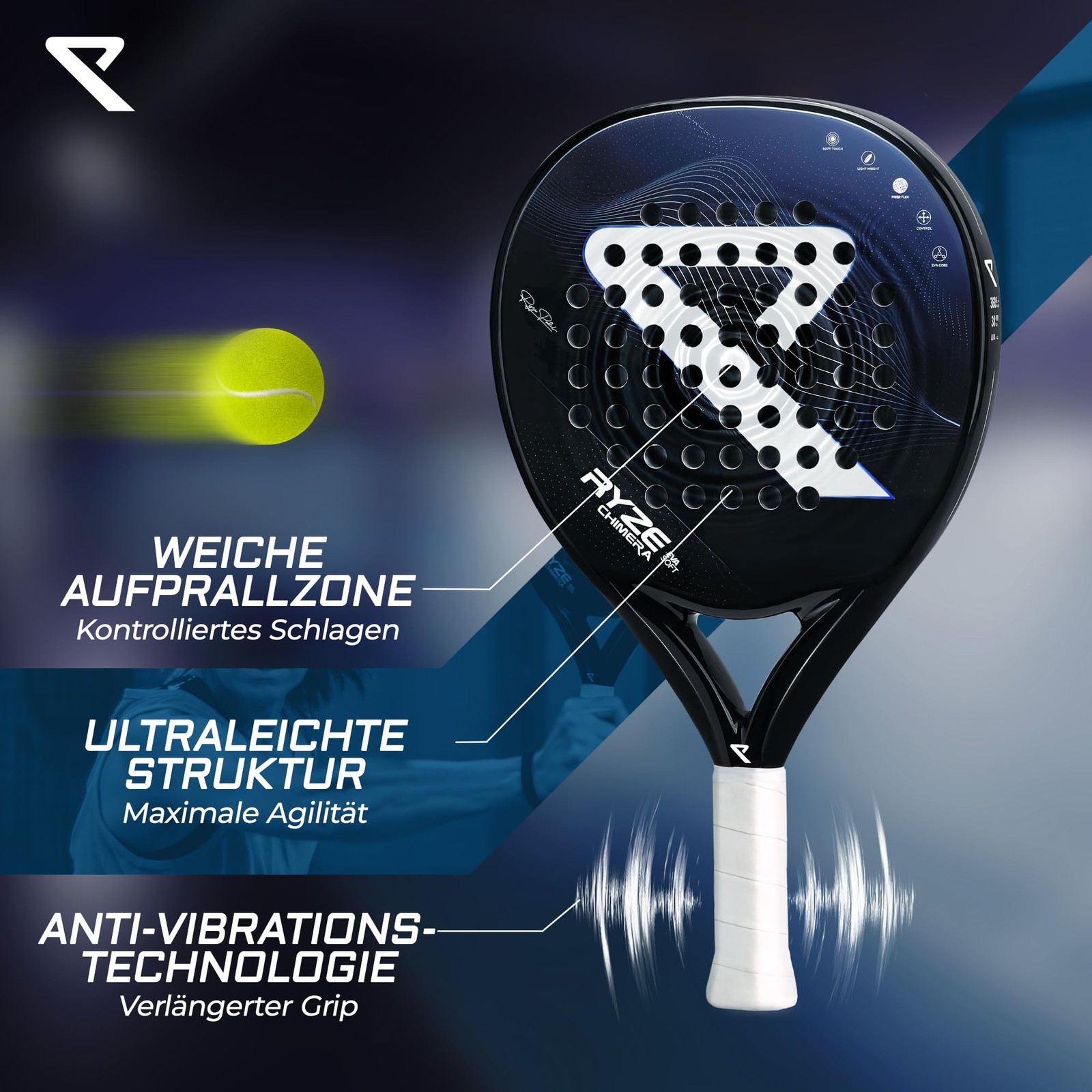 Chimera Padel Racket Carbon Fiber & Fiberglass Maximum Control & Prec…