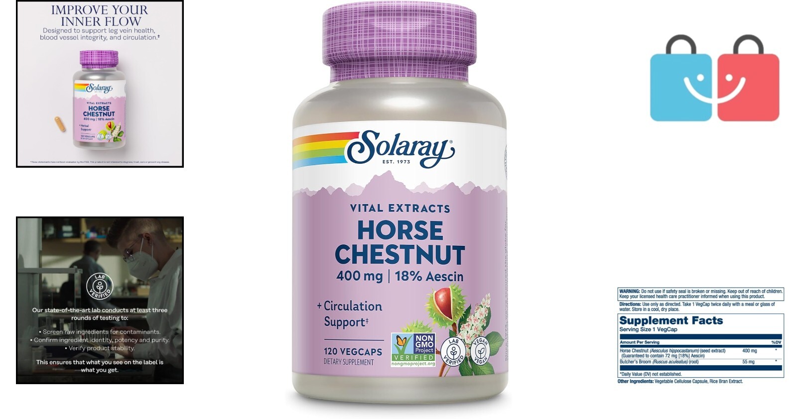 Horse Chestnut Seed Extract 400mg with Aescin & Butchers Broom – Vegan Capsules