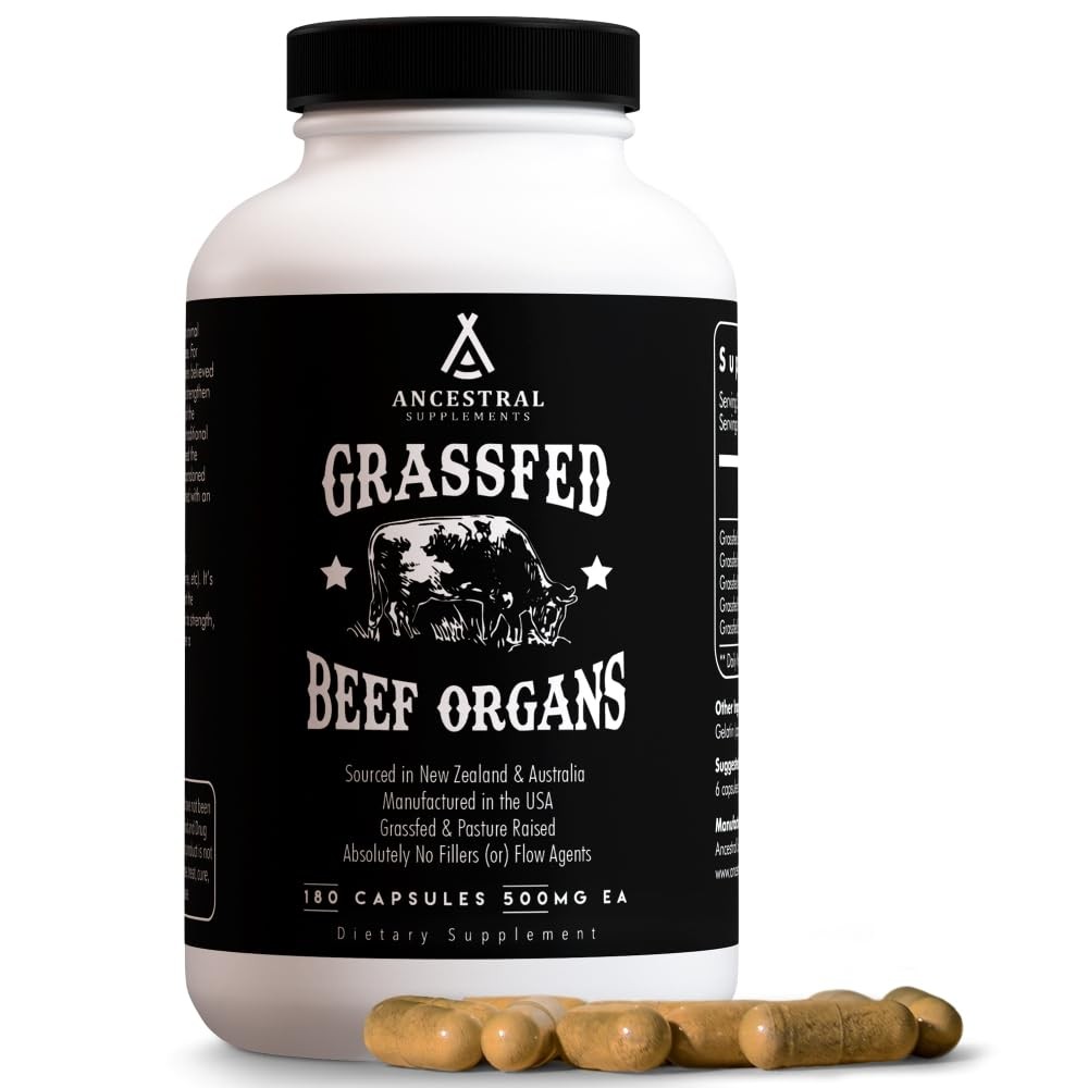 Ancestral Supplements Grass Fed Beef Organ Supplement, 180 Count (Pack of 1)