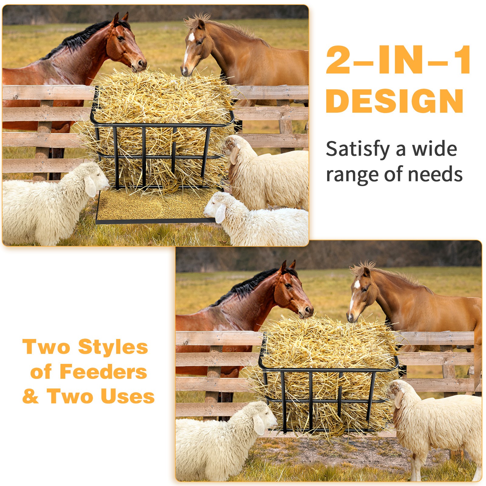 2in1 Hay Feeder Detachable Grain Tray Goat Sheep Livestock Wall Mount Steel Rack